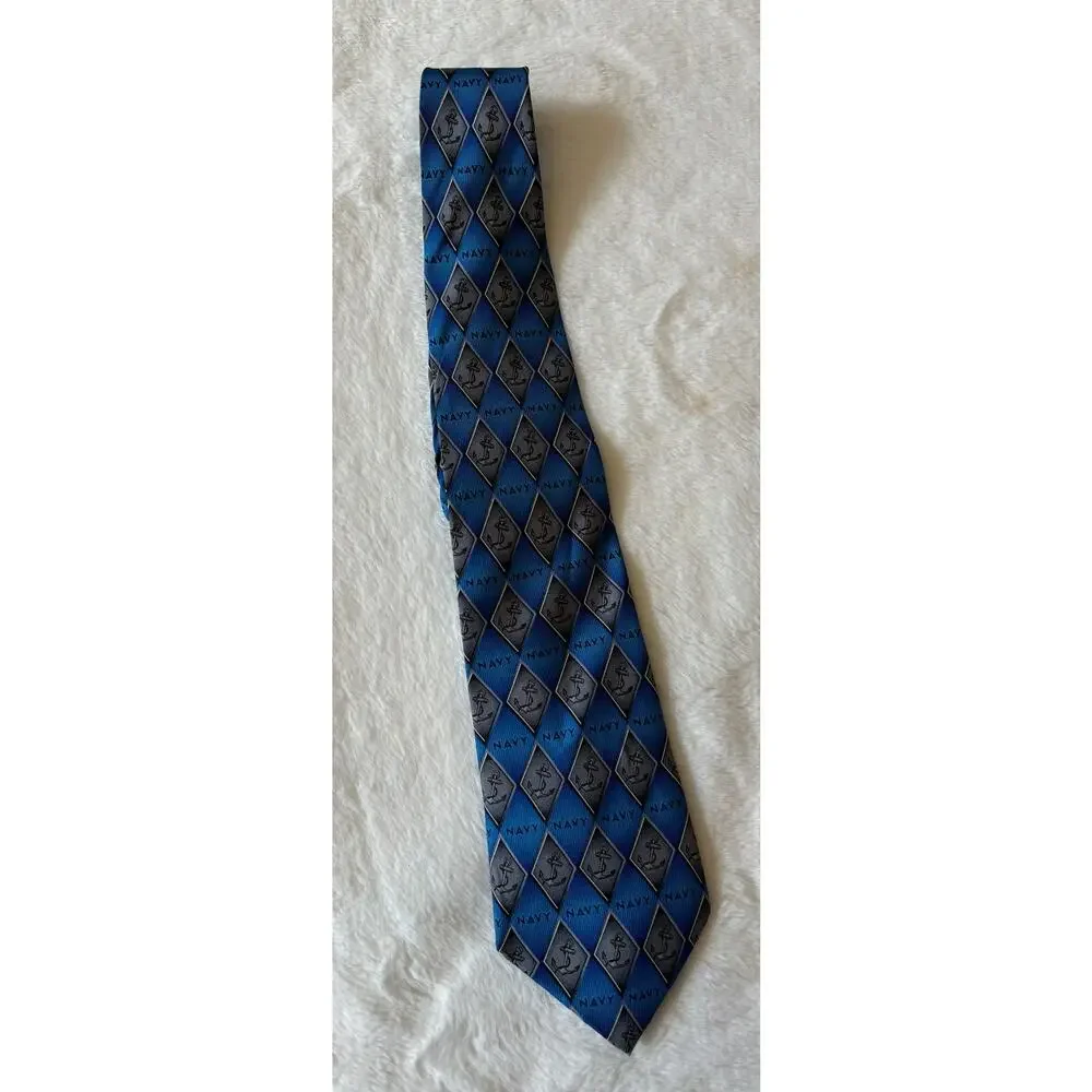 Eagle Navy Mens Tie Black Blue Argyle Diamond US Military Necktie‎ Veteran Silk